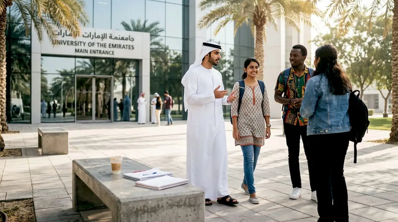 A university student in Dubai checking citation and referencing requirements for an assignment